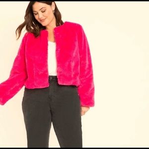 Eloquii Pink Faux Fur Cropped Jacket